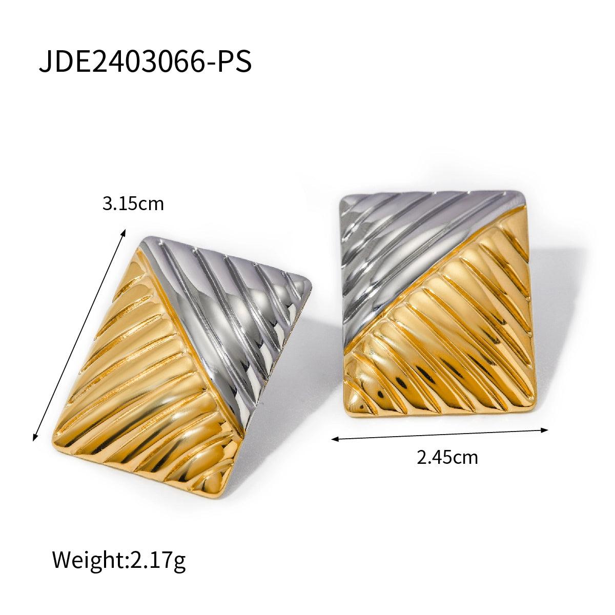 Wholesale IG Style Color Block Rectangle 316 Stainless Steel 18K Gold Plated Ear Studs for Trendy Women - coojewelry