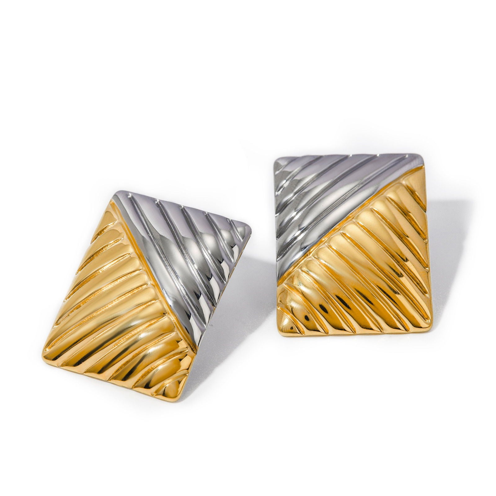 Wholesale IG Style Color Block Rectangle 316 Stainless Steel 18K Gold Plated Ear Studs for Trendy Women - coojewelry