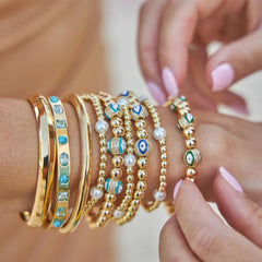 Wholesale IG Style Devil's Eye Copper Beaded Plating Inlay Zircon 18K Gold Plated Bracelets - coojewelry