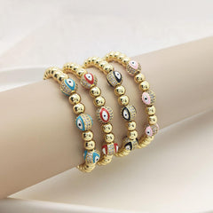 Wholesale IG Style Devil's Eye Copper Beaded Plating Inlay Zircon 18K Gold Plated Bracelets - coojewelry