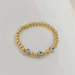 Wholesale IG Style Devil's Eye Copper Beaded Plating Inlay Zircon 18K Gold Plated Bracelets - coojewelry