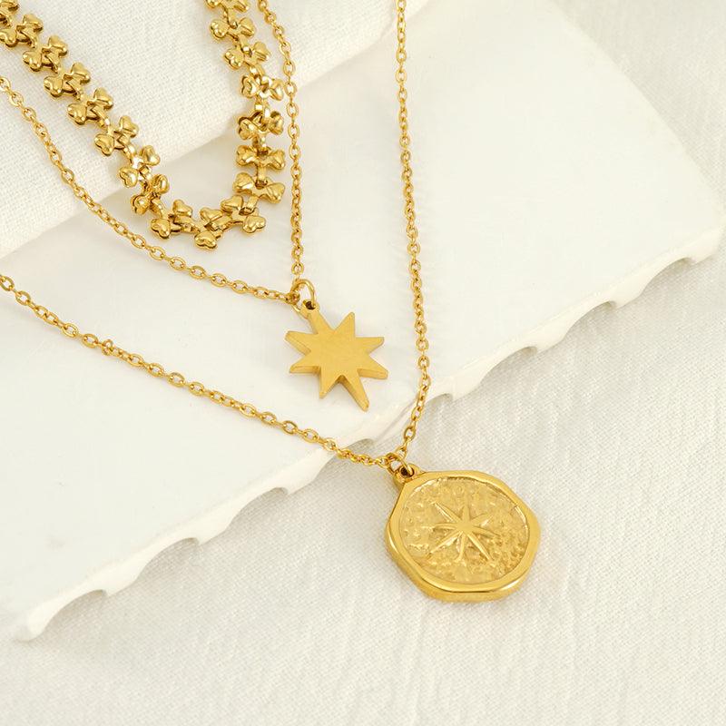 Wholesale IG Style Elegant Geometric Stainless Steel Plating Inlay Artificial Pearls 18K Gold Plated Layered Necklaces - coojewelry