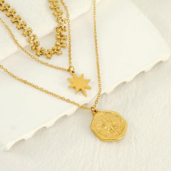 Wholesale IG Style Elegant Geometric Stainless Steel Plating Inlay Artificial Pearls 18K Gold Plated Layered Necklaces - coojewelry
