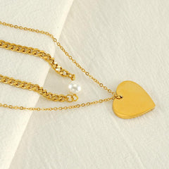 Wholesale IG Style Elegant Geometric Stainless Steel Plating Inlay Artificial Pearls 18K Gold Plated Layered Necklaces - coojewelry