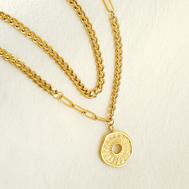 Wholesale IG Style Elegant Geometric Stainless Steel Plating Inlay Artificial Pearls 18K Gold Plated Layered Necklaces - coojewelry