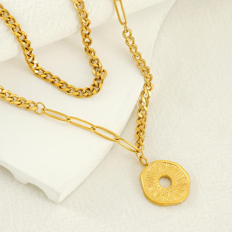 Wholesale IG Style Elegant Geometric Stainless Steel Plating Inlay Artificial Pearls 18K Gold Plated Layered Necklaces - coojewelry