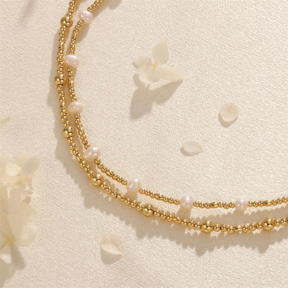 Wholesale IG Style Elegant Simple Style Geometric Freshwater Pearl Copper Beaded Plating 18K Gold Plated Necklace - coojewelry