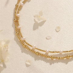 Wholesale IG Style Elegant Simple Style Geometric Freshwater Pearl Copper Beaded Plating 18K Gold Plated Necklace - coojewelry