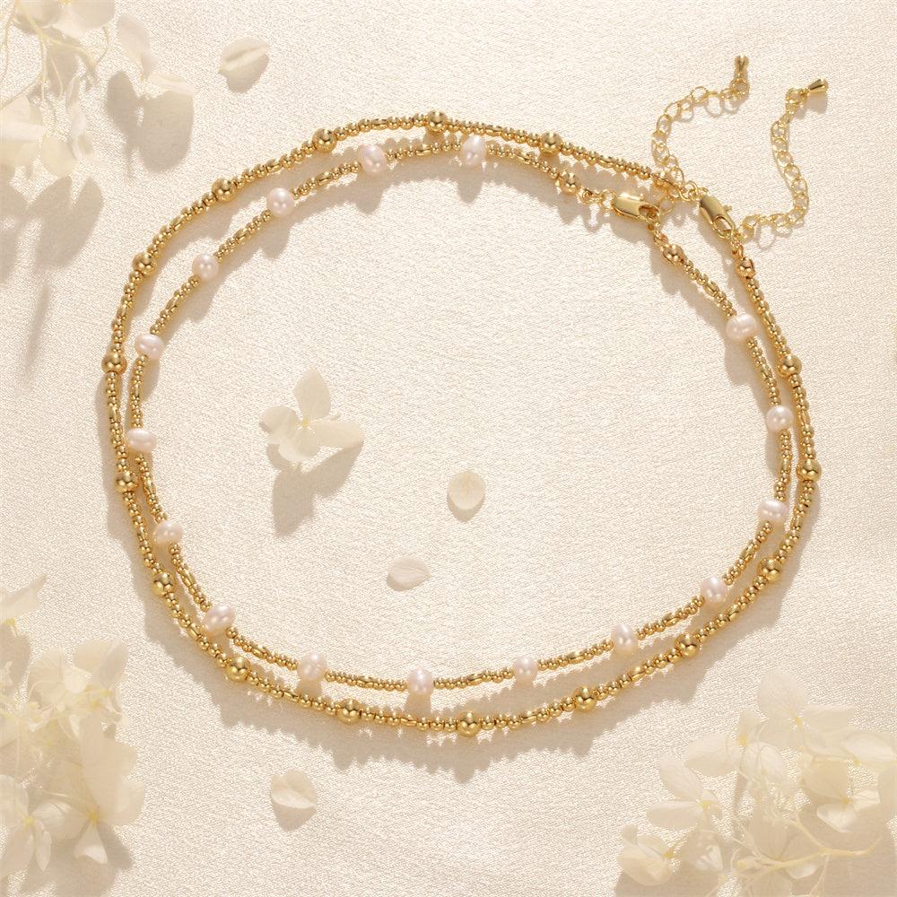 Wholesale IG Style Elegant Simple Style Geometric Freshwater Pearl Copper Beaded Plating 18K Gold Plated Necklace - coojewelry