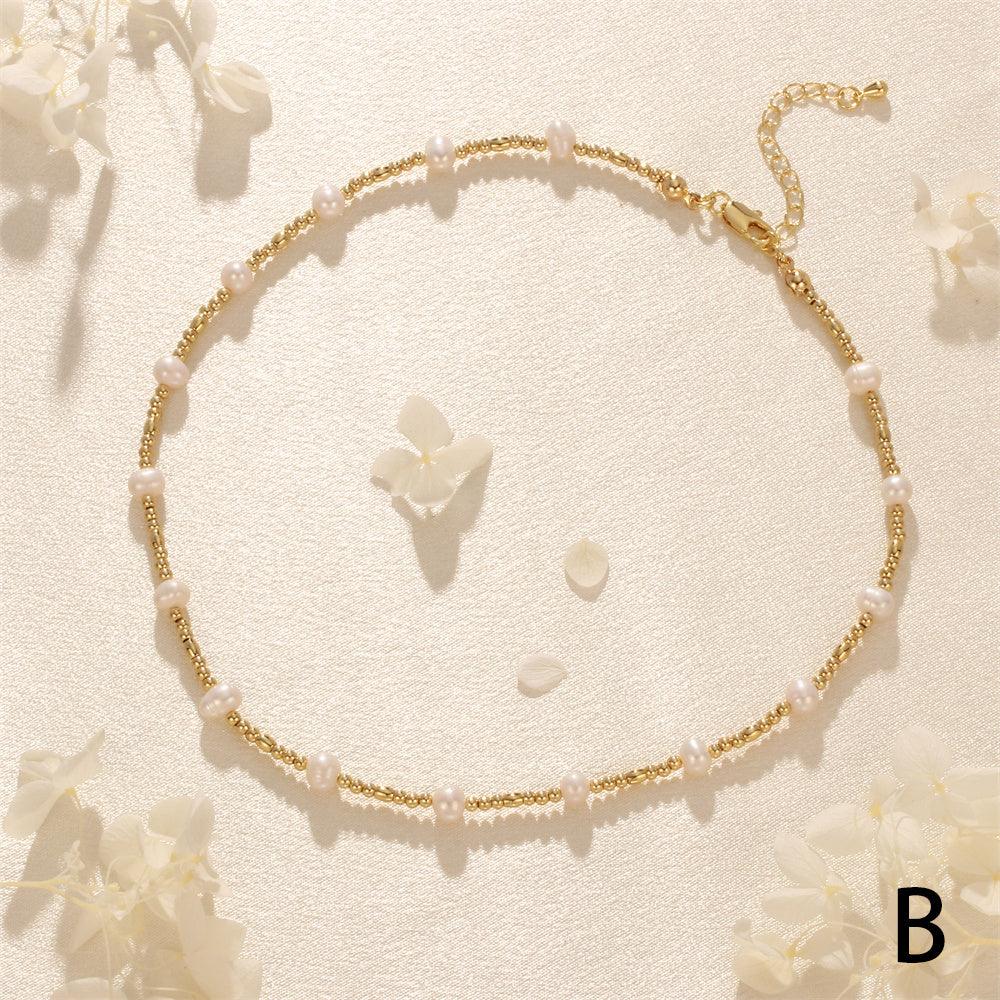 Wholesale IG Style Elegant Simple Style Geometric Freshwater Pearl Copper Beaded Plating 18K Gold Plated Necklace - coojewelry