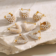 Wholesale IG Style Geometric Hollow Out 304 Stainless Steel Pearl 18K Gold Plated Earrings for Trendy Look - coojewelry