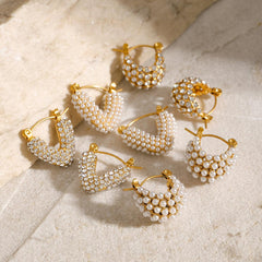 Wholesale IG Style Geometric Hollow Out 304 Stainless Steel Pearl 18K Gold Plated Earrings for Trendy Look - coojewelry