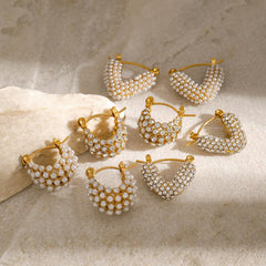 Wholesale IG Style Geometric Hollow Out 304 Stainless Steel Pearl 18K Gold Plated Earrings for Trendy Look - coojewelry