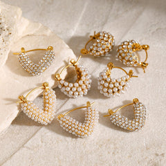 Wholesale IG Style Geometric Hollow Out 304 Stainless Steel Pearl 18K Gold Plated Earrings for Trendy Look - coojewelry