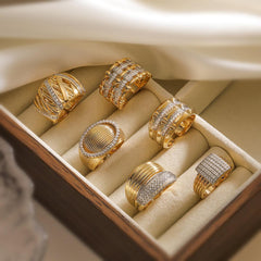 Wholesale IG Style Geometric Solid Color Copper Inlay 18K Gold Plated Zircon Open Rings - coojewelry