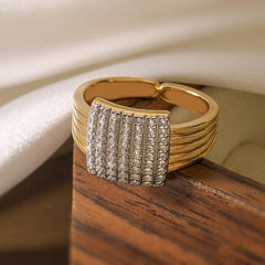 Wholesale IG Style Geometric Solid Color Copper Inlay 18K Gold Plated Zircon Open Rings - coojewelry