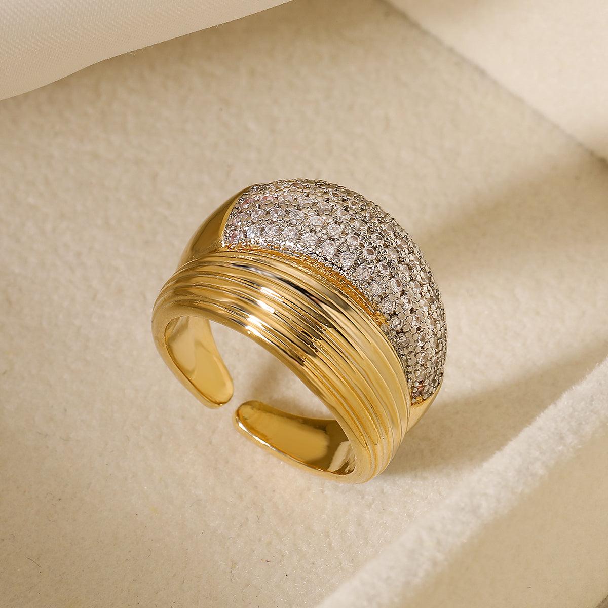 Wholesale IG Style Geometric Solid Color Copper Inlay 18K Gold Plated Zircon Open Rings - coojewelry