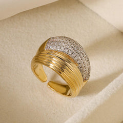 Wholesale IG Style Geometric Solid Color Copper Inlay 18K Gold Plated Zircon Open Rings - coojewelry