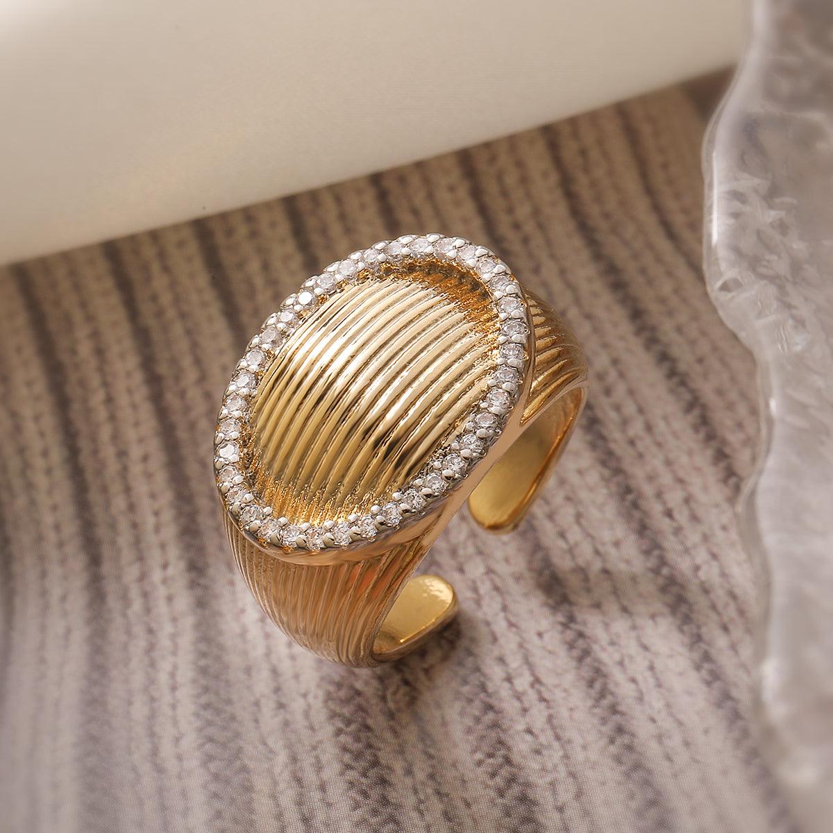 Wholesale IG Style Geometric Solid Color Copper Inlay 18K Gold Plated Zircon Open Rings - coojewelry