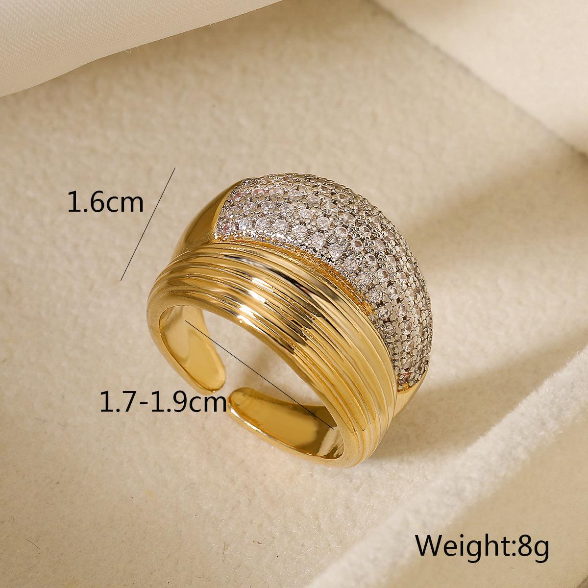 Wholesale IG Style Geometric Solid Color Copper Inlay 18K Gold Plated Zircon Open Rings - coojewelry
