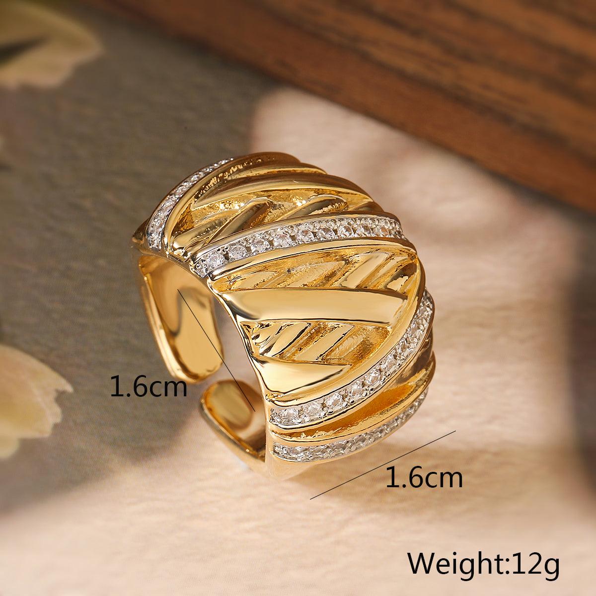 Wholesale IG Style Geometric Solid Color Copper Inlay 18K Gold Plated Zircon Open Rings - coojewelry