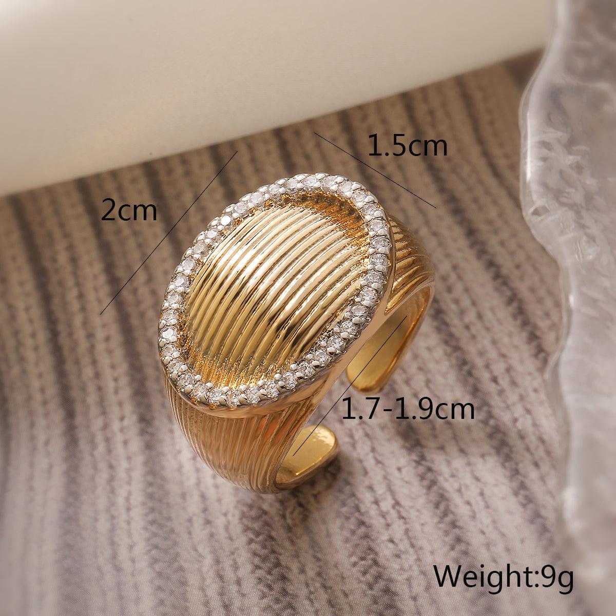 Wholesale IG Style Geometric Solid Color Copper Inlay 18K Gold Plated Zircon Open Rings - coojewelry