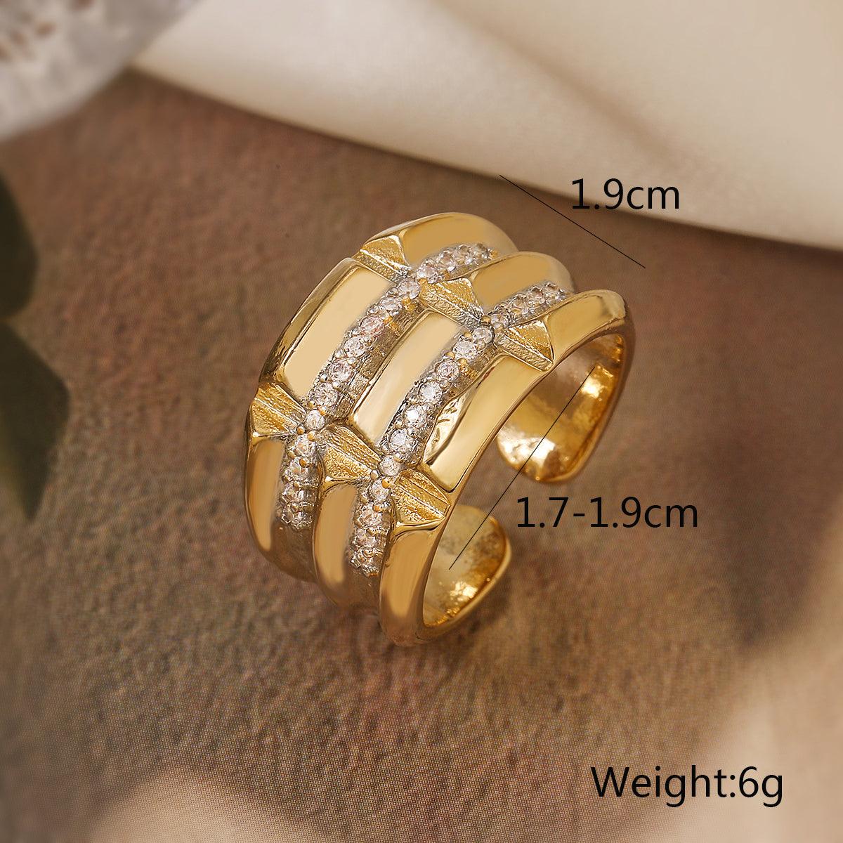 Wholesale IG Style Geometric Solid Color Copper Inlay 18K Gold Plated Zircon Open Rings - coojewelry