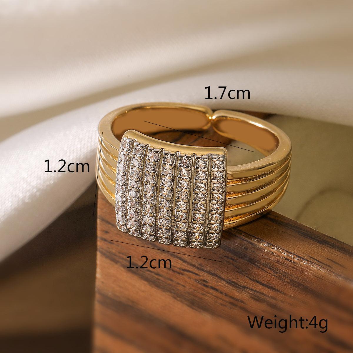 Wholesale IG Style Geometric Solid Color Copper Inlay 18K Gold Plated Zircon Open Rings - coojewelry