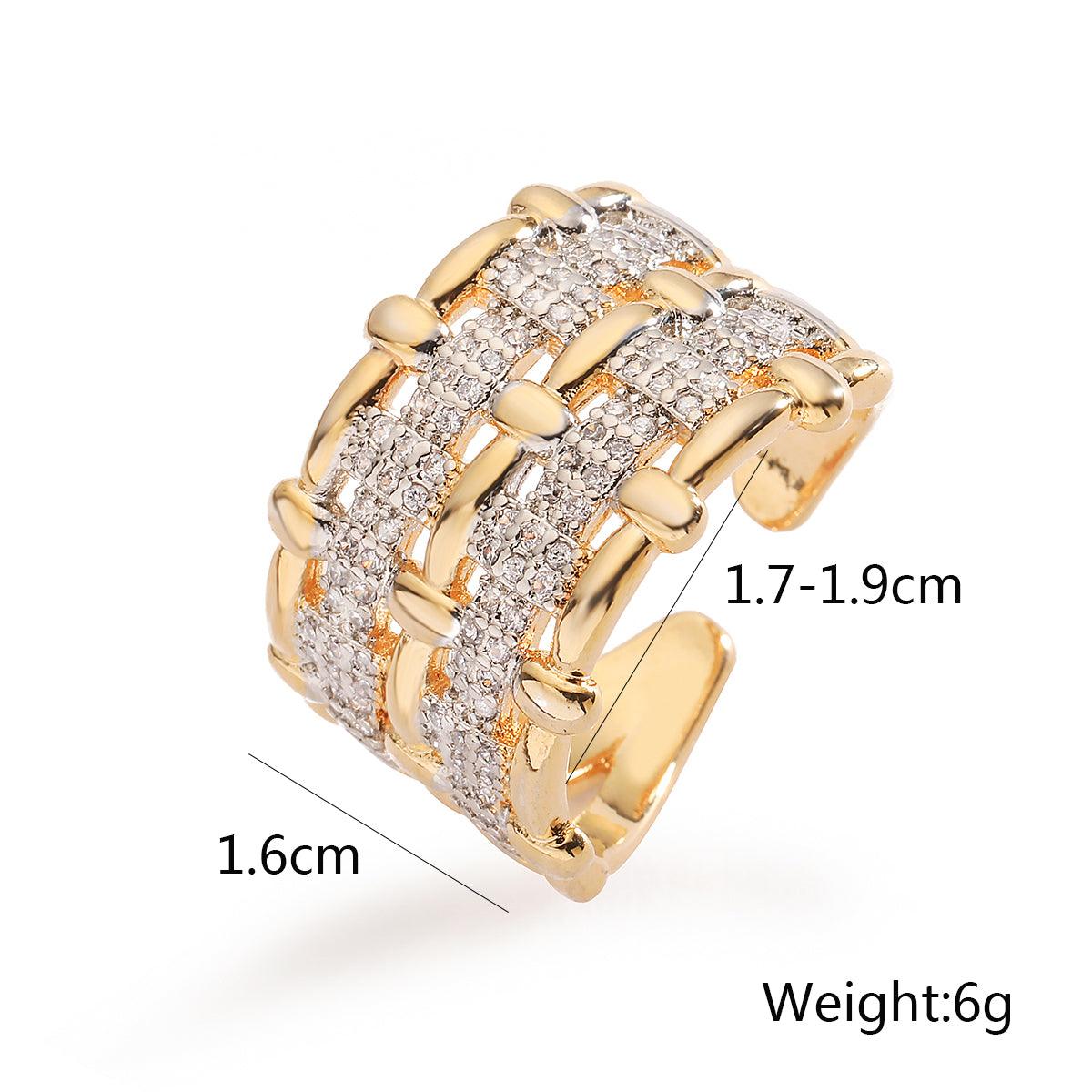 Wholesale IG Style Geometric Solid Color Copper Inlay 18K Gold Plated Zircon Open Rings - coojewelry