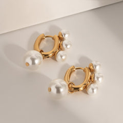 Wholesale IG Style Geometric Stainless Steel 18K Gold Plated Drop Earrings with Artificial Pearls Pair - coojewelry