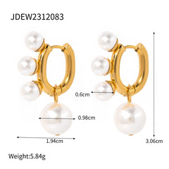 Wholesale IG Style Geometric Stainless Steel 18K Gold Plated Drop Earrings with Artificial Pearls Pair - coojewelry