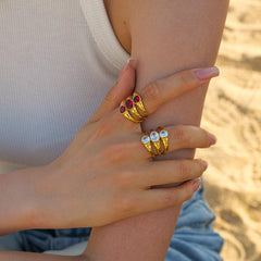 Wholesale IG Style Oval Stainless Steel Wide Band Rings | 18K Gold Plated with Zircon Layered Plating - coojewelry