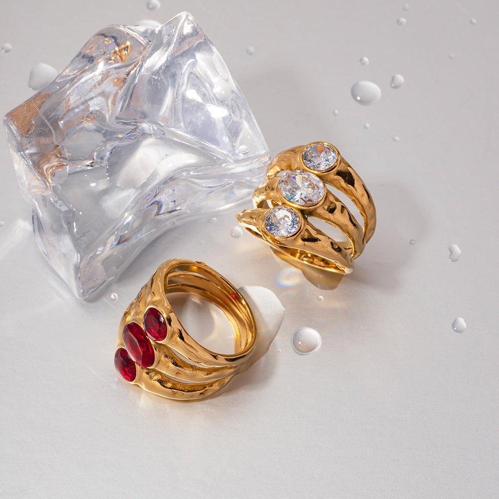 Wholesale IG Style Oval Stainless Steel Wide Band Rings | 18K Gold Plated with Zircon Layered Plating - coojewelry