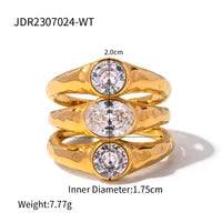 Wholesale IG Style Oval Stainless Steel Wide Band Rings | 18K Gold Plated with Zircon Layered Plating - coojewelry
