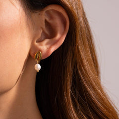 Wholesale IG Style Shell Pearl 304 Stainless Steel 18K Gold Plated Drop Earrings for Trendy Women - coojewelry