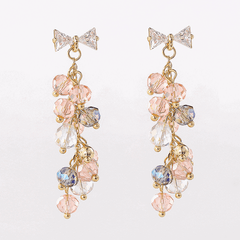 Wholesale IG Style Shiny Bow Knot Crystal Inlay Alloy Zircon Drop Earrings - coojewelry