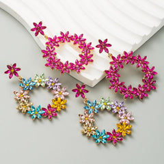 Wholesale IG Style Shiny Circle Flower Inlay Alloy Zircon Drop Earrings - coojewelry