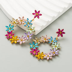 Wholesale IG Style Shiny Circle Flower Inlay Alloy Zircon Drop Earrings - coojewelry