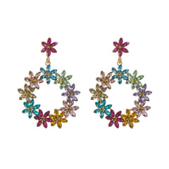 Wholesale IG Style Shiny Circle Flower Inlay Alloy Zircon Drop Earrings - coojewelry