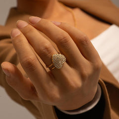 Wholesale IG Style Shiny Heart Shaped Stainless Steel Open Rings | 18K Gold Plated with Rhinestones - coojewelry