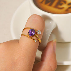 Wholesale IG Style Vacation French Style Geometric Titanium Steel Plating Inlay Zircon 18K Gold Plated Open Rings - coojewelry