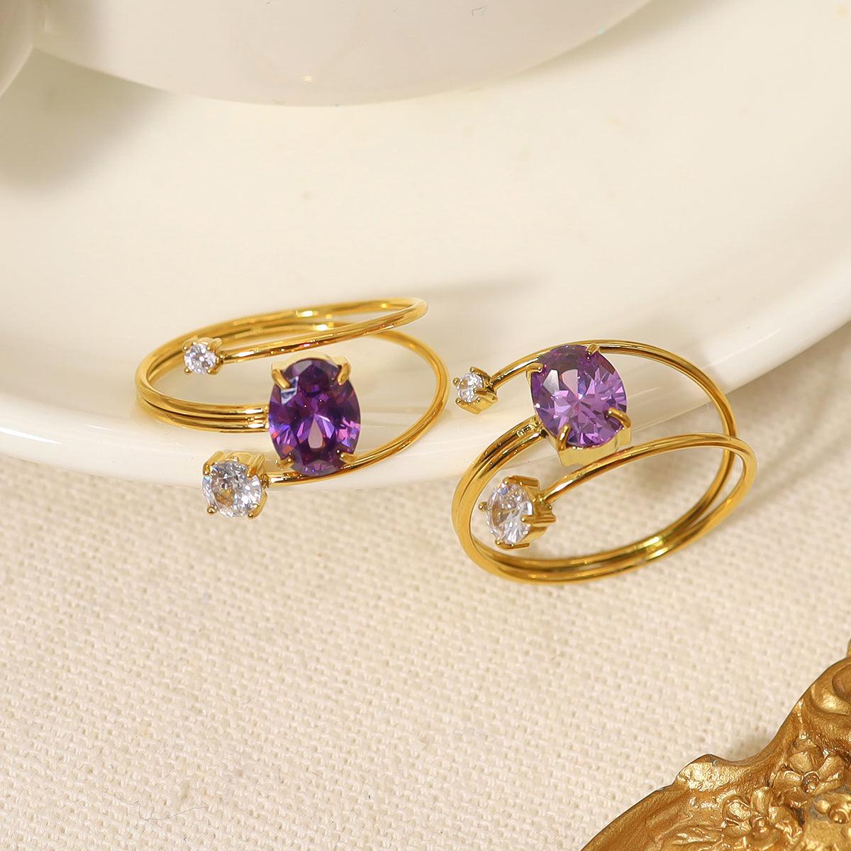 Wholesale IG Style Vacation French Style Geometric Titanium Steel Plating Inlay Zircon 18K Gold Plated Open Rings - coojewelry