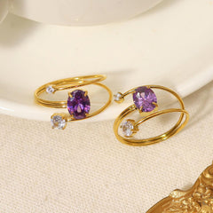 Wholesale IG Style Vacation French Style Geometric Titanium Steel Plating Inlay Zircon 18K Gold Plated Open Rings - coojewelry
