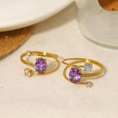 Wholesale IG Style Vacation French Style Geometric Titanium Steel Plating Inlay Zircon 18K Gold Plated Open Rings - coojewelry