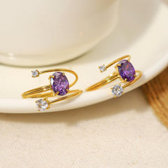 Wholesale IG Style Vacation French Style Geometric Titanium Steel Plating Inlay Zircon 18K Gold Plated Open Rings - coojewelry