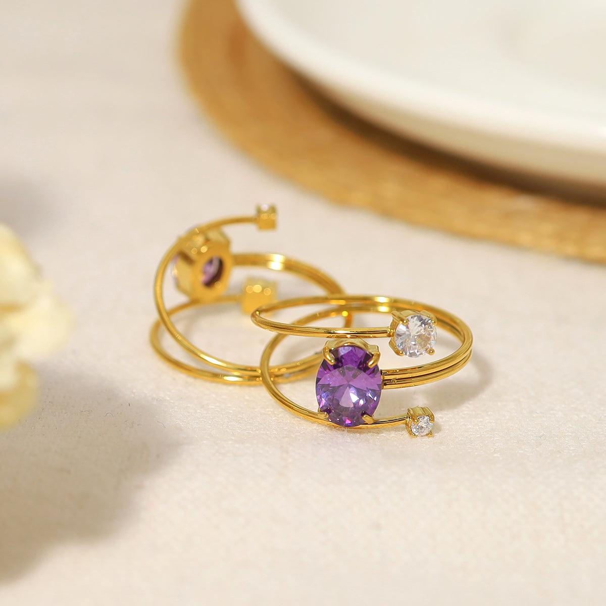 Wholesale IG Style Vacation French Style Geometric Titanium Steel Plating Inlay Zircon 18K Gold Plated Open Rings - coojewelry