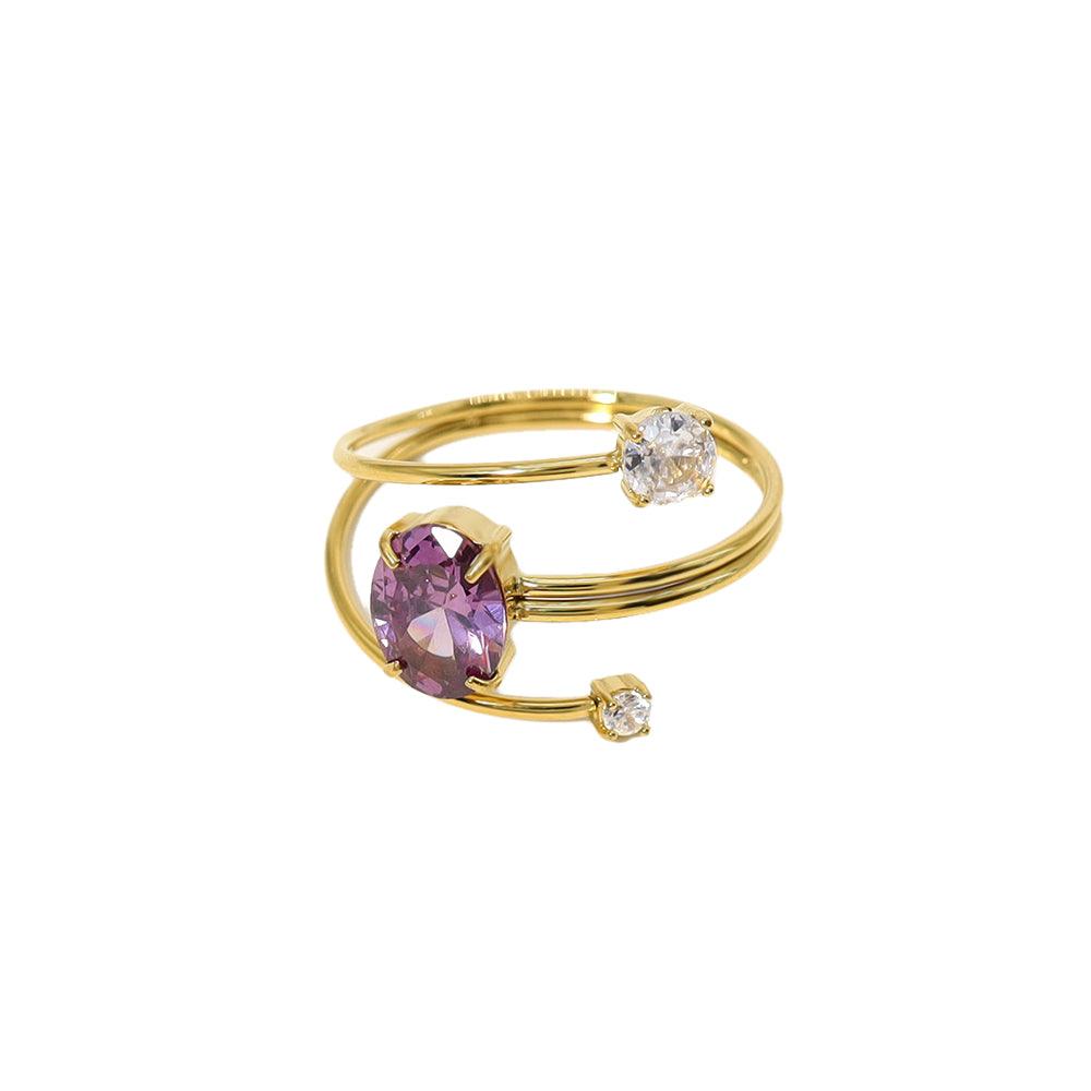 Wholesale IG Style Vacation French Style Geometric Titanium Steel Plating Inlay Zircon 18K Gold Plated Open Rings - coojewelry