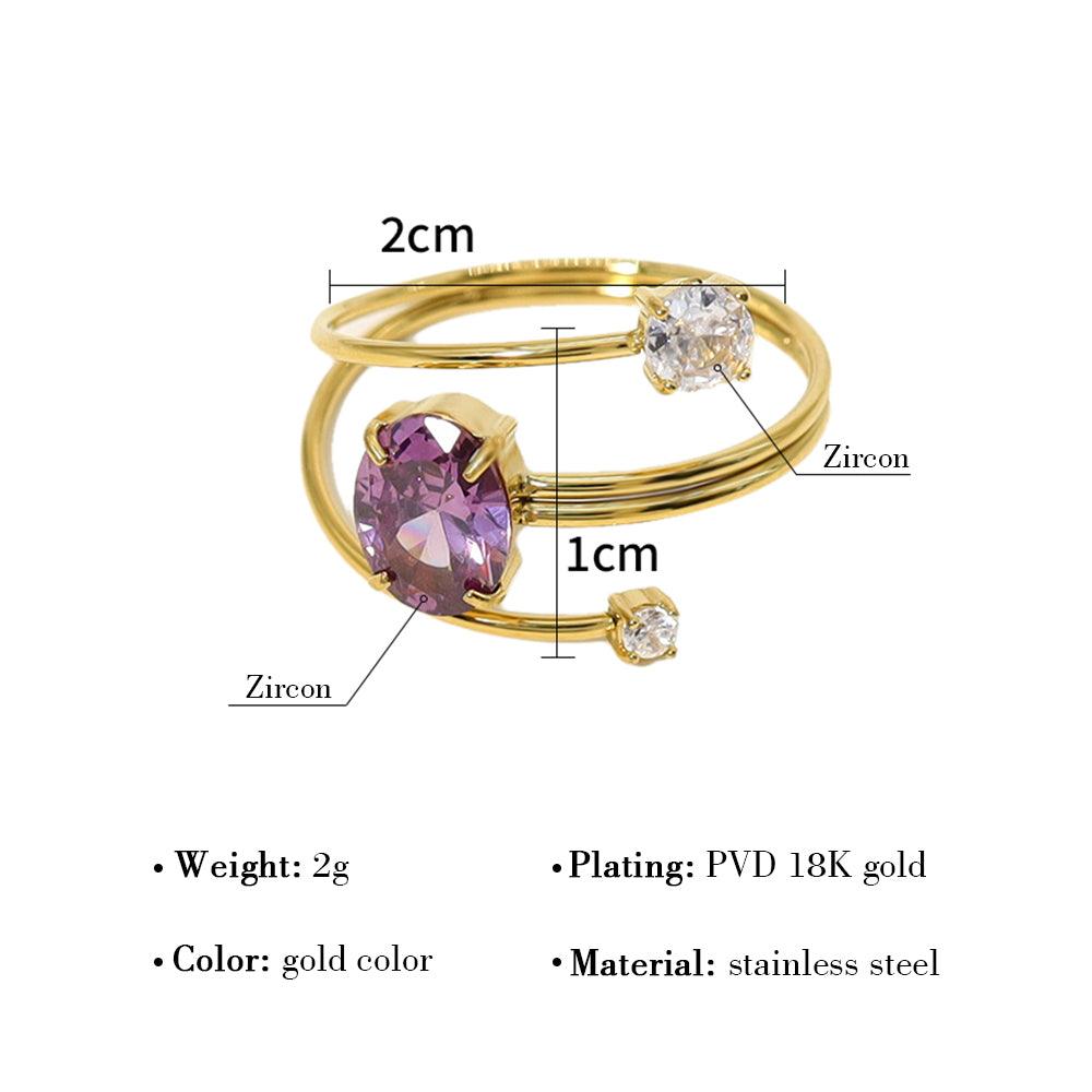 Wholesale IG Style Vacation French Style Geometric Titanium Steel Plating Inlay Zircon 18K Gold Plated Open Rings - coojewelry