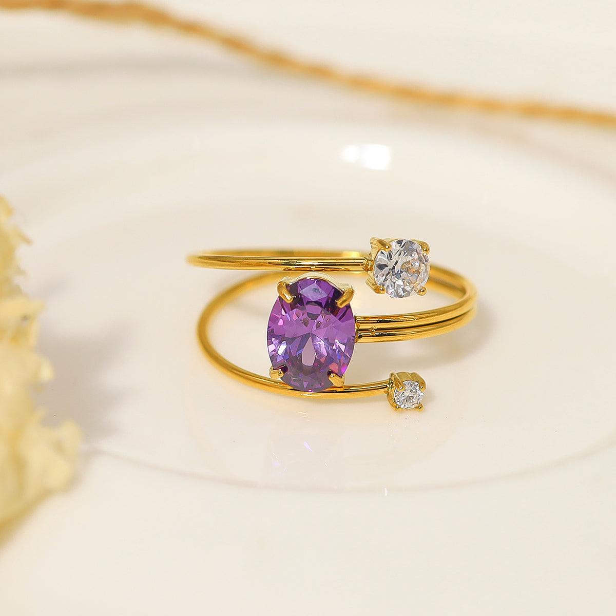 Wholesale IG Style Vacation French Style Geometric Titanium Steel Plating Inlay Zircon 18K Gold Plated Open Rings - coojewelry
