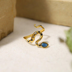 Wholesale IG Style Vacation Snake Titanium Steel Plating Inlay Zircon 18K Gold Plated Open Rings - coojewelry